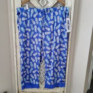 Muk Luks Boho Chic Whimsigoth Pajama Pants Blue Pineapple Satin Plus Size 2X